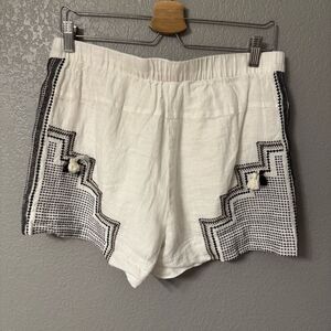 J. Crew Collection Shorts Womens Medium White Linen Embroidered Tassel Accents